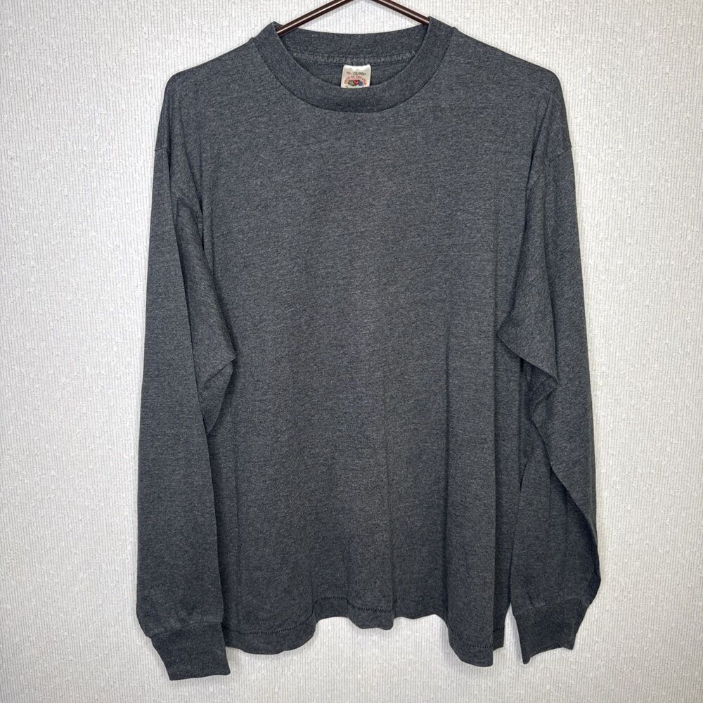 Vintage 90s Fruit of the Loom Blank T Shirt USA Made Gray Mens XL Long Sleeve